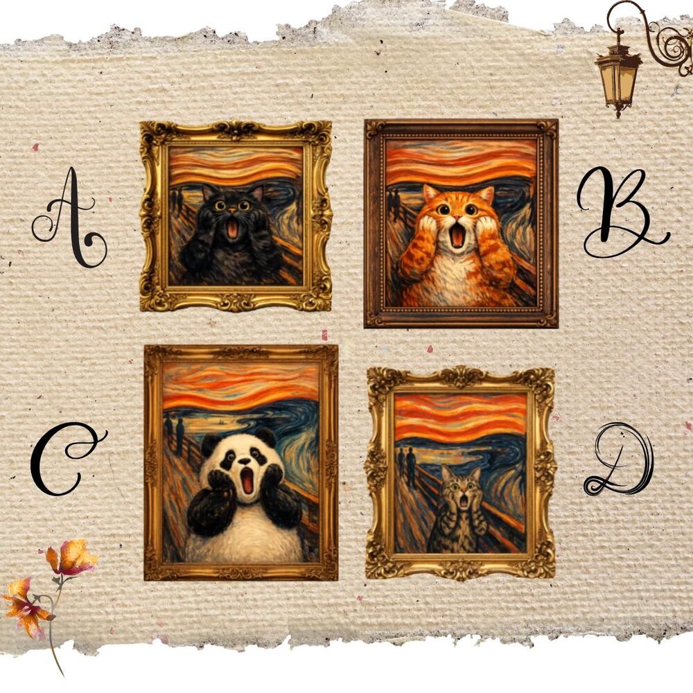 Funny Scream Cat Magnet Set of 4, Mini Art Fridge Magnets, Housewarming Gift